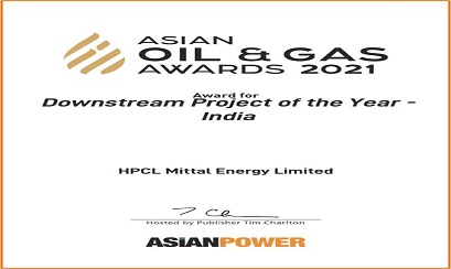 Downstream Project of the Year Award by Asian Oil and Gas Awards 2021