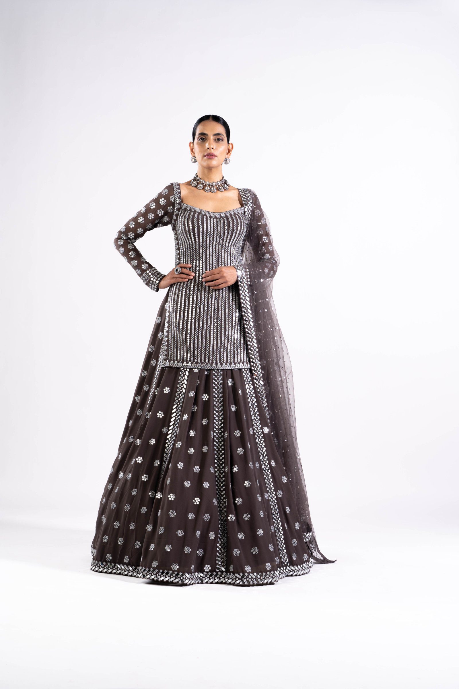 RI.Ritu Kumar Embroidered Kurta Lehenga Set | Women, Lehengas, Kurta  Lehengas, Black, Silk Satin, High Neckline, Sleeveless | Lehenga, Kurta  lehenga, Aza fashion